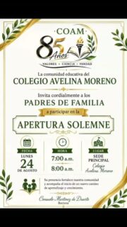 🎉💚 ¡FAMILIAS COAMISTAS, LOS ESPERAMOS! 💛🎉
Mañana comenzamos oficialmente una celebración que quedará en nuestra memoria: ¡85 años del Colegio Avelina Moreno! 🏫✨
Invitamos especialmente a nuestros padres de familia a acompañarnos en la Apertura Solemne. 👨👩👧👦❤️
📅 Lunes 24 de agosto
⏰ 7:00 a. m. – 8:00 a. m
📍 Sede Principal
Su presencia fortalece nuestra comunidad y hace aún más especial este encuentro. 🤝💚
85 años de historia, educación y legado. 85 años de Valores, Ciencia y Verdad. 📚✨
🎊 ¡Celebremos juntos el orgullo de ser Coamistas!
#coamsocorro #coam #colegioAvelinaMoreno #SocorroSantander #85AñosCOAM OrgulloCoamista FamiliaCoamista Educación Colegio Santander