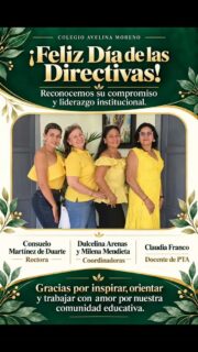 💚🌟 ¡Hoy celebramos a quienes lideran con vocación y corazón! 🌟💚
En el Día del Directivo Docente, el Colegio Avelina Moreno reconoce el compromiso, liderazgo y entrega de quienes trabajan diariamente por nuestra comunidad educativa. 🏫📚
💐 Nuestro reconocimiento para:
✨ Consuelo Martínez de Duarte – Rectora
✨ Dulcelina Arenas y Milena Mendieta – Coordinadoras
✨ Claudia Franco – Docente PTA
Gracias por orientar, acompañar e inspirar con dedicación, contribuyendo cada día a construir una mejor institución para nuestros estudiantes y familias. 🤝💛
👏 ¡Feliz Día del Directivo Docente! Que su liderazgo continúe dejando huella en nuestra comunidad. 🌱✨
#coamsocorro #coam #colegioAvelinaMoreno #SocorroSantander #DíaDelDirectivoDocente DirectivosDocentes LiderazgoEducativo EducaciónColombia ComunidadEducativa Educación Liderazgo Docentes Santander