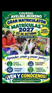 💚 ¡En 2027, haz parte de la familia COAM!

Te esperamos en la GRAN MATRICULATÓN del Colegio Avelina Moreno. 📚

📅 22 de octubre
🕛 De 12 del mediodía a 6:00 p. m.
✅ Cupos disponibles

Descubre nuestros centros de interés y la especialidad comercial. ¡Ven a conocer un espacio para aprender, crear y crecer juntos!

📲 Comparte este afiche con una familia que esté buscando colegio.

#coamsocorro #coam #colegioAvelinaMoreno #SocorroSantander #matrículas2027