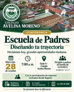 💚 Su futuro también se construye con tu acompañamiento.
Te esperamos en nuestra Escuela de Padres:
✨ “Diseñando tu trayectoria”
Decisiones hoy, grandes oportunidades mañana.
Una conferencia para conversar sobre cómo acompañar a nuestros jóvenes en su proyecto de vida, con expertos invitados desde Bogotá.
📅 Miércoles 28 de octubre
🕖 7:00 a. m.
📍 Sede A · Colegio Avelina Moreno
👥 Padres de familia de los grados 6.º a 11.º
📋 Asistencia obligatoria. Se tomará firma de asistencia.
Guarda la fecha y comparte esta invitación con otras familias del COAM. 🤝
#coamsocorro #coam #colegioAvelinaMoreno #SocorroSantander #EscuelaDePadres #proyectodevida