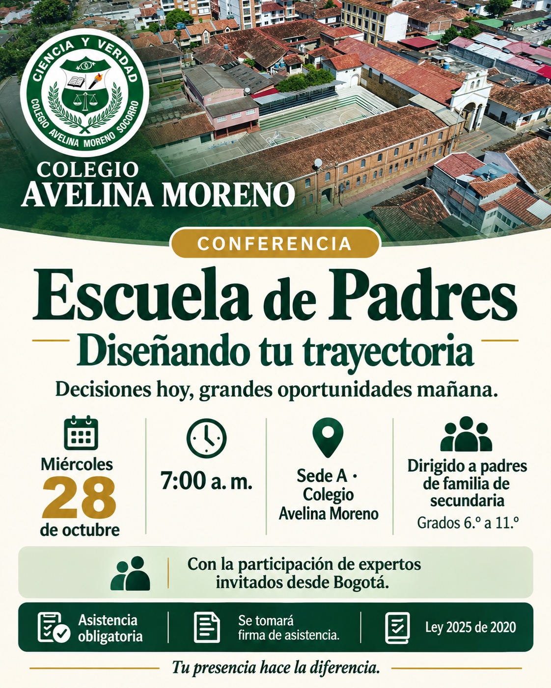 💚 Su futuro también se construye con tu acompañamiento.
Te esperamos en nuestra Escuela de Padres:
✨ “Diseñando tu trayectoria”
Decisiones hoy, grandes oportunidades mañana.
Una conferencia para conversar sobre cómo acompañar a nuestros jóvenes en su proyecto de vida, con expertos invitados desde Bogotá.
📅 Miércoles 28 de octubre
🕖 7:00 a. m.
📍 Sede A · Colegio Avelina Moreno
👥 Padres de familia de los grados 6.º a 11.º
📋 Asistencia obligatoria. Se tomará firma de asistencia.
Guarda la fecha y comparte esta invitación con otras familias del COAM. 🤝
#coamsocorro #coam #colegioAvelinaMoreno #SocorroSantander #EscuelaDePadres #proyectodevida